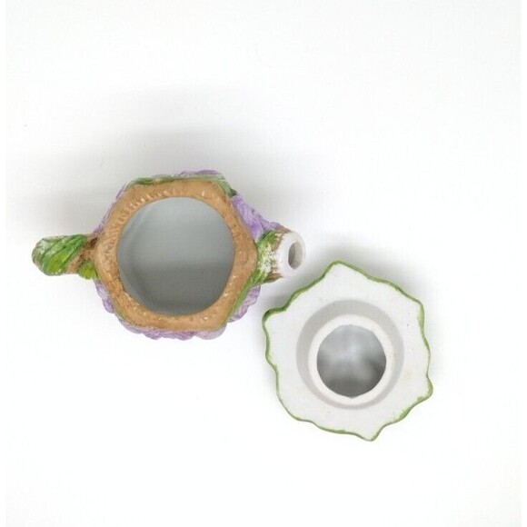 Mini Floral Teapot Purple Green Garden Ceramic With Lid Vintage - Picture 5 of 8